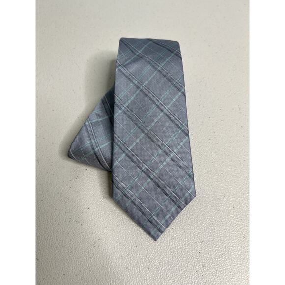 Calvin Klein Gray Plaid Pattern Silk Blend Slim Designer Tie NWT - Picture 1 of 7